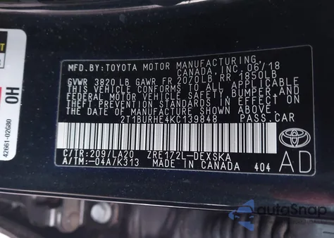 2019 Toyota Corolla Xse from USA, damaged, VIN 2T1BURHE4KC139848